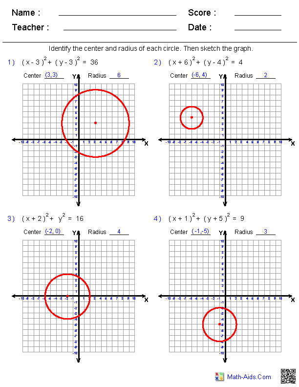 Algebra 2 Worksheets | Conic Sections Worksheets