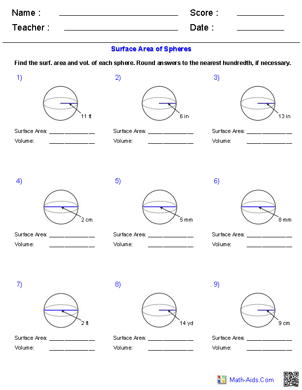 circles and volume worksheet