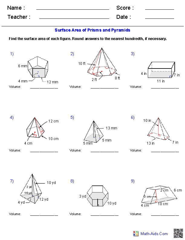 Geometry Worksheets | Volume Worksheets
