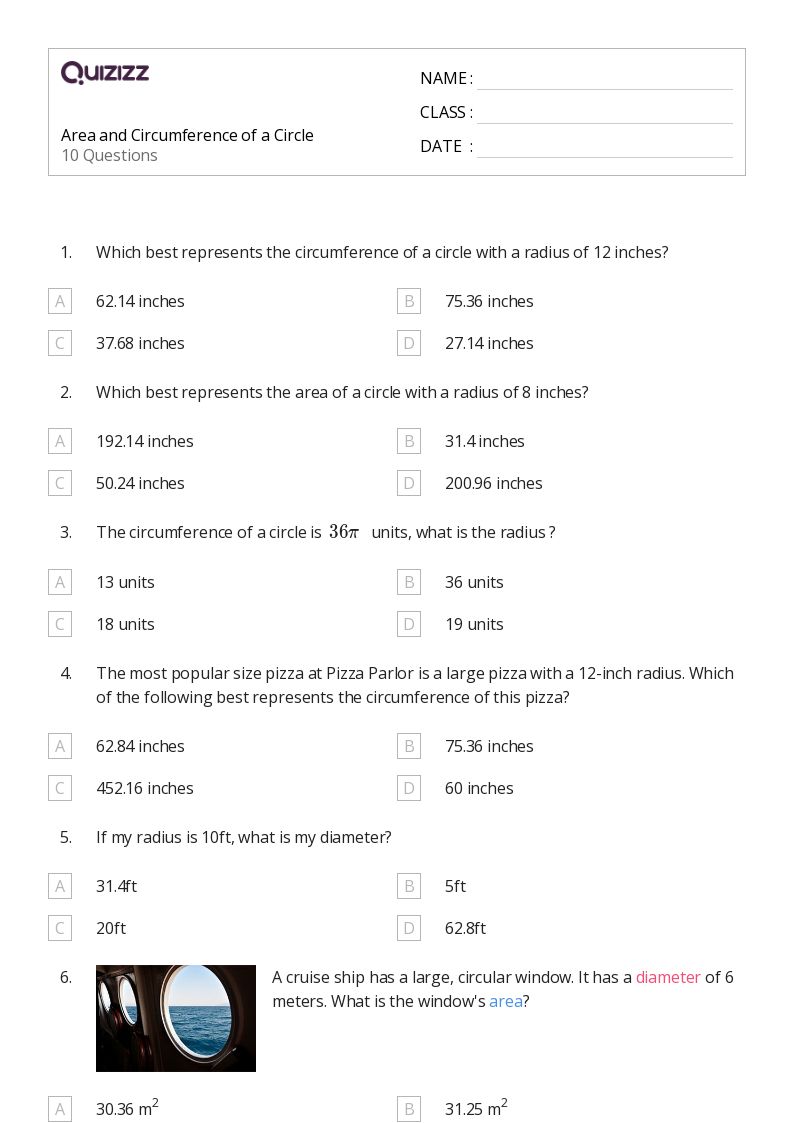 50+ Area and Circumference of a Circle worksheets for 7th Class on ...