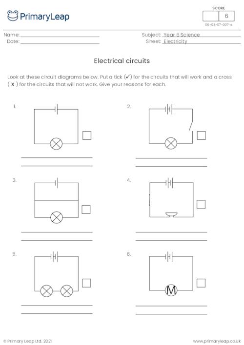 Science: Electrical diagrams 1 | Worksheet | PrimaryLeap.co.uk