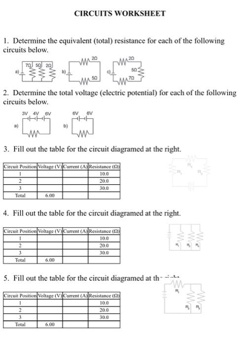 circuits worksheet answers