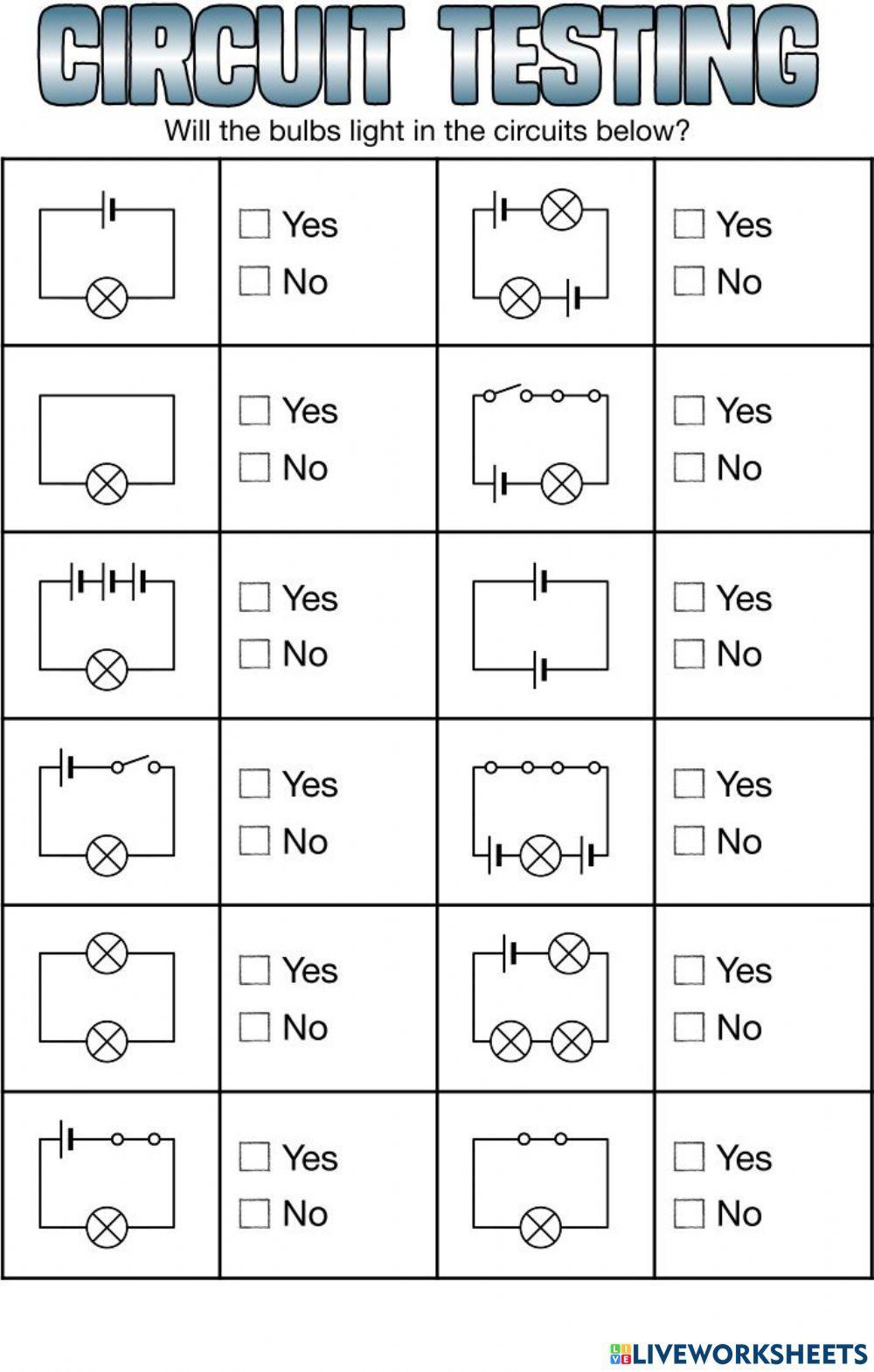 Testing electric circuits worksheet  