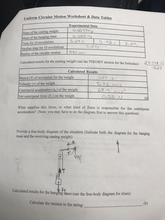Solved Uniform Cireular Motion Worksheet &  Data Tables | Chegg.com