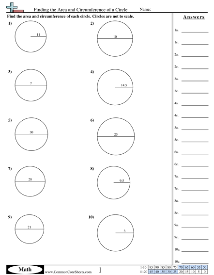 circumference and area of a circle worksheet