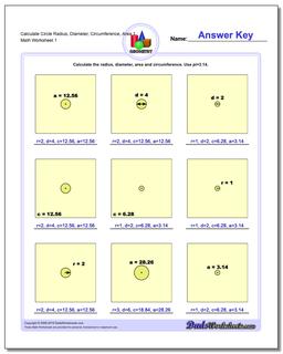 circumference and area worksheet 1