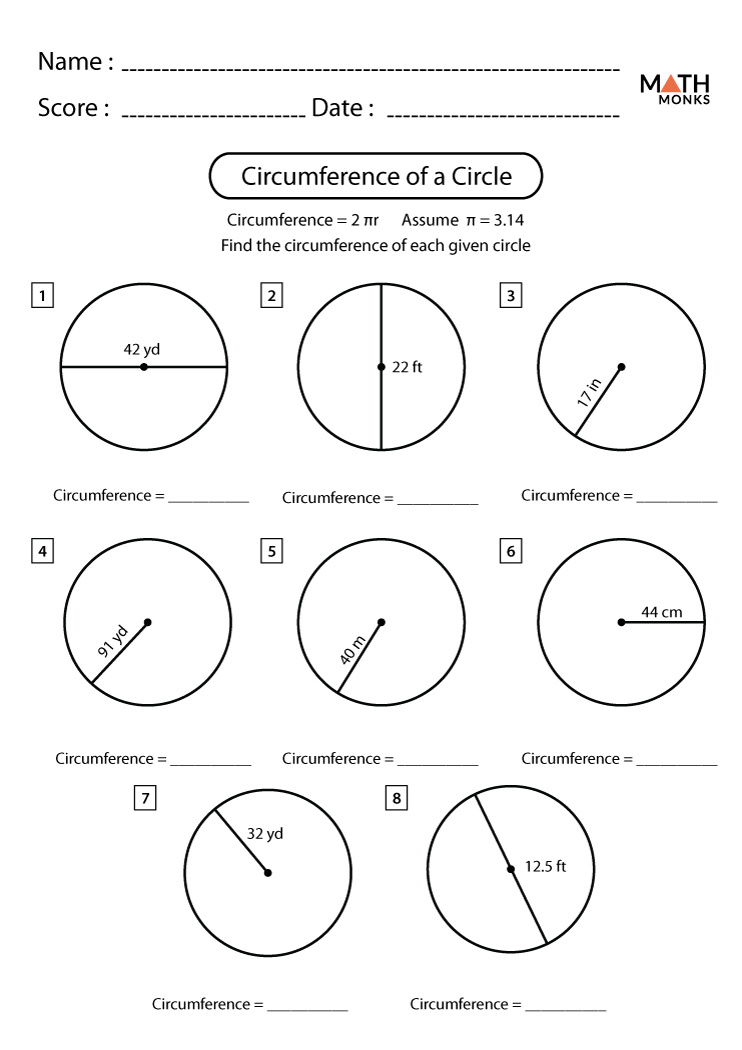 Circumference of a Circle Worksheets - Math Monks