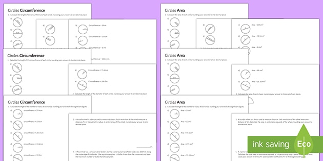 Area and Circumference of Circles Worksheets | KS3 Maths
