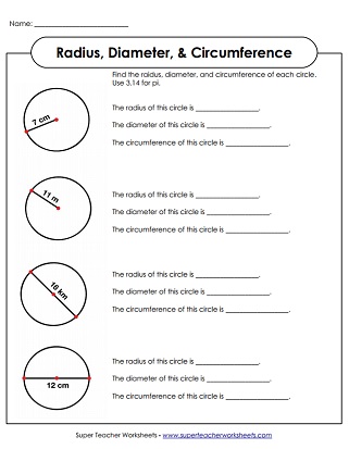 Radius &  Diameter Worksheets, Circumference &  Area Worksheets