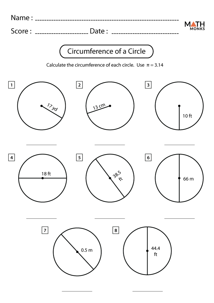 Circumference of a Circle Worksheets - Math Monks
