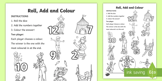 Circus Roll and Colour Worksheet (Lehrer gemacht) 