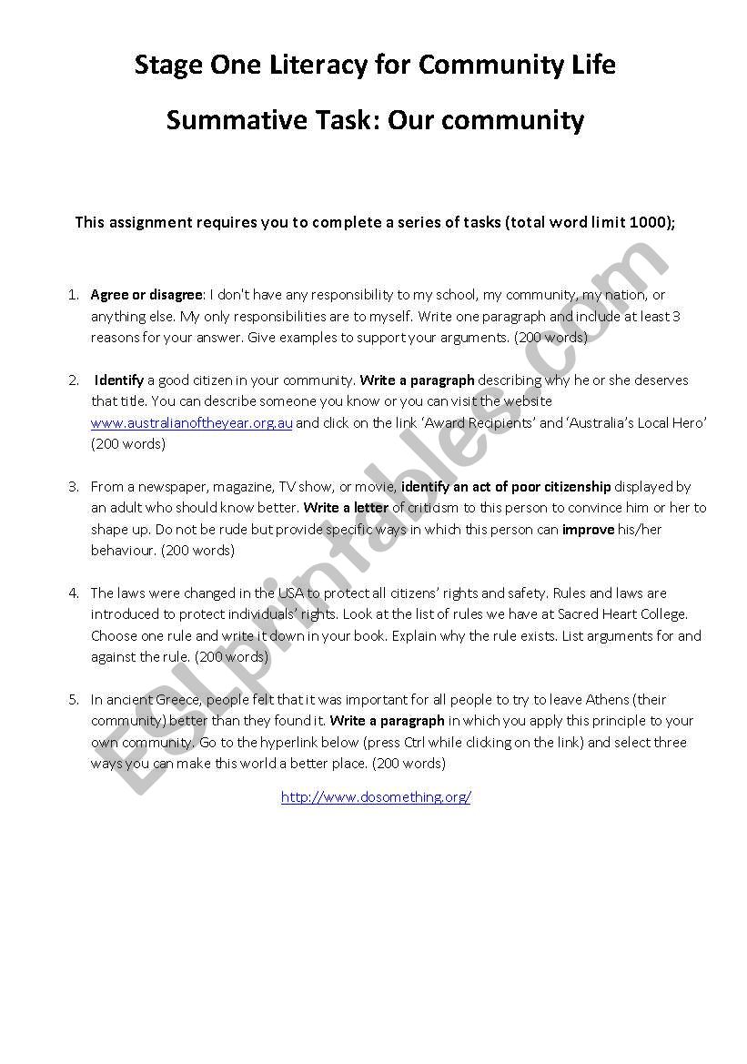 citizenship in the community answers to the worksheet