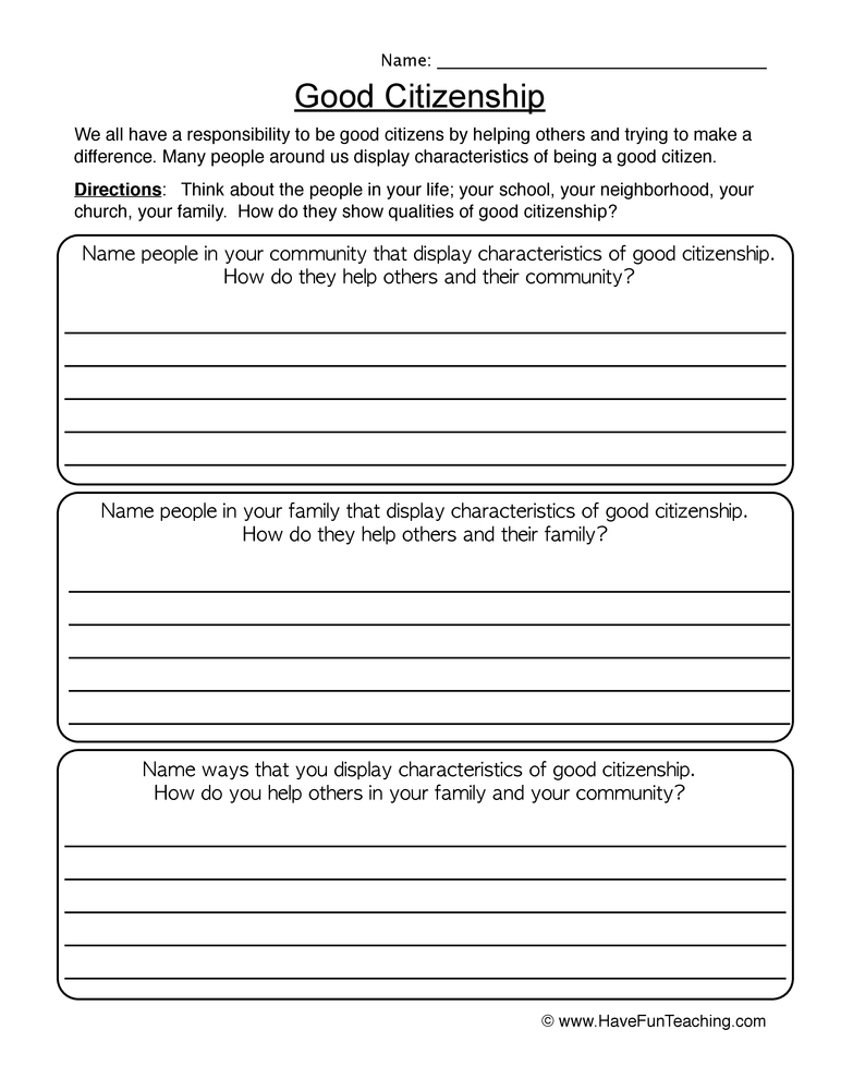 citizenship in the community worksheet answers
