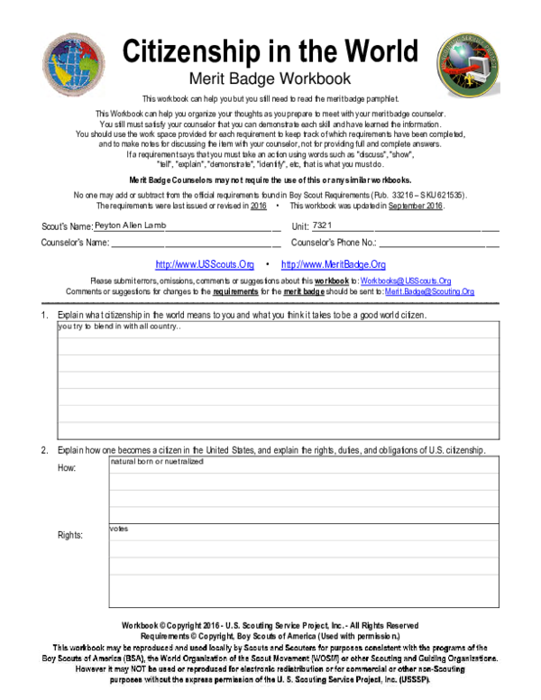 citizenship in the world merit badge worksheet