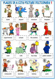 Places in a City ESL Vocabulary Worksheets