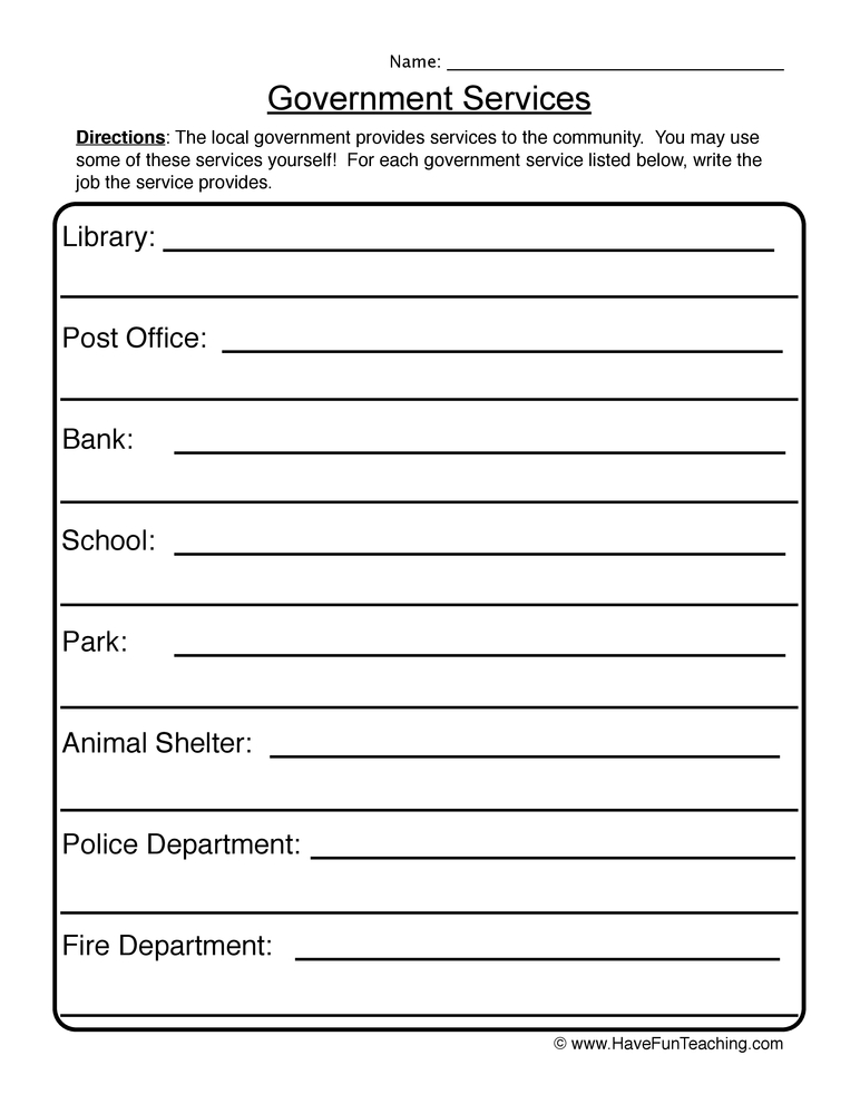 Government Services Worksheet  