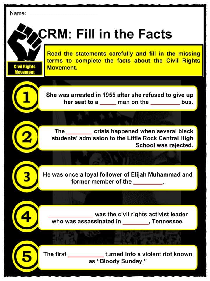 Civil Rights Movement Facts &  Worksheets For Kids | Teaching Resource