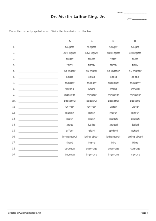 civil rights movement worksheet