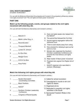 civil rights worksheet middle school