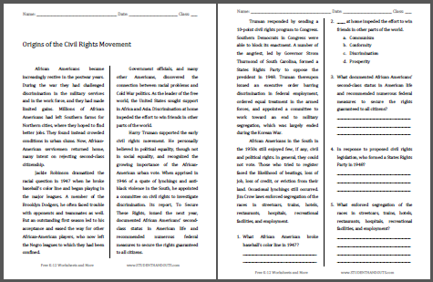 civil rights worksheet middle school