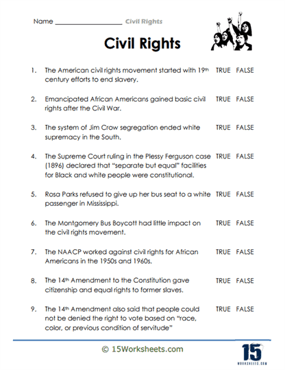 civil rights worksheet middle school