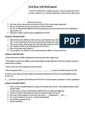 civil war 150 worksheet