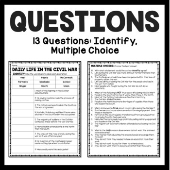 civil war comprehension worksheet