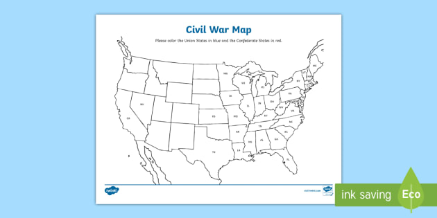 Civil War Union, Confederate, and Border States Map Coloring ...