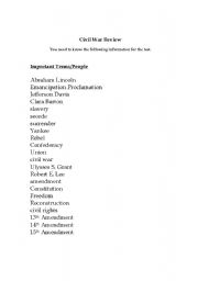 English worksheets: civil war review