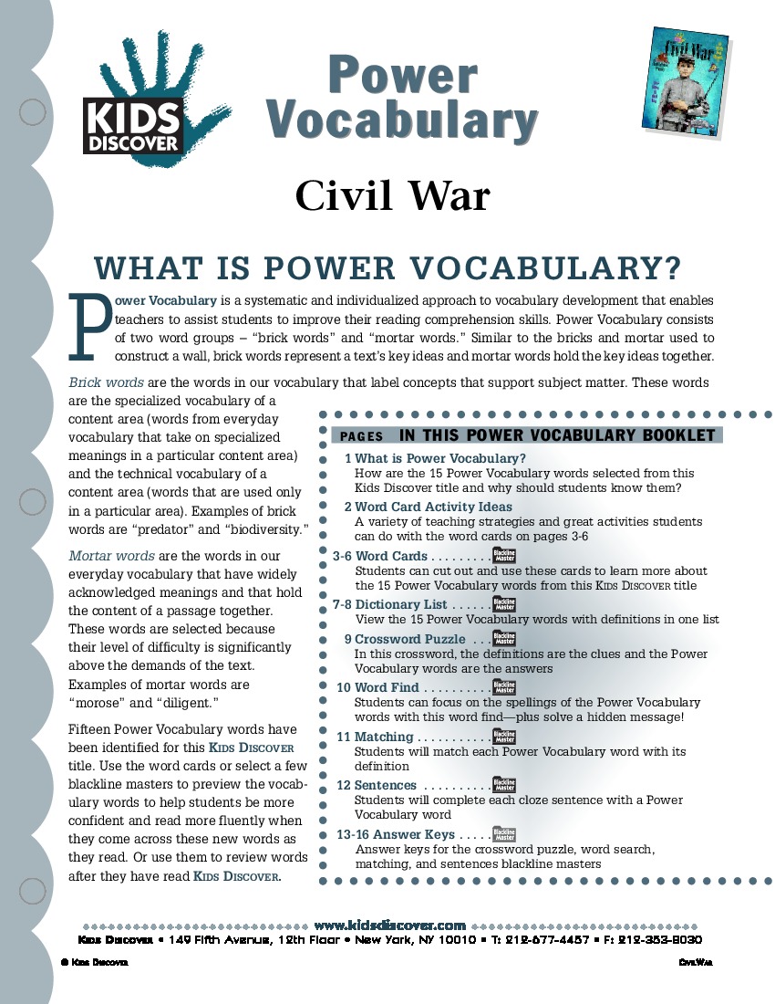 civil war vocabulary worksheet