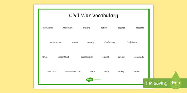civil war vocabulary worksheet
