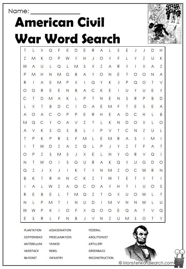 american civil war word search - Monster Word Search