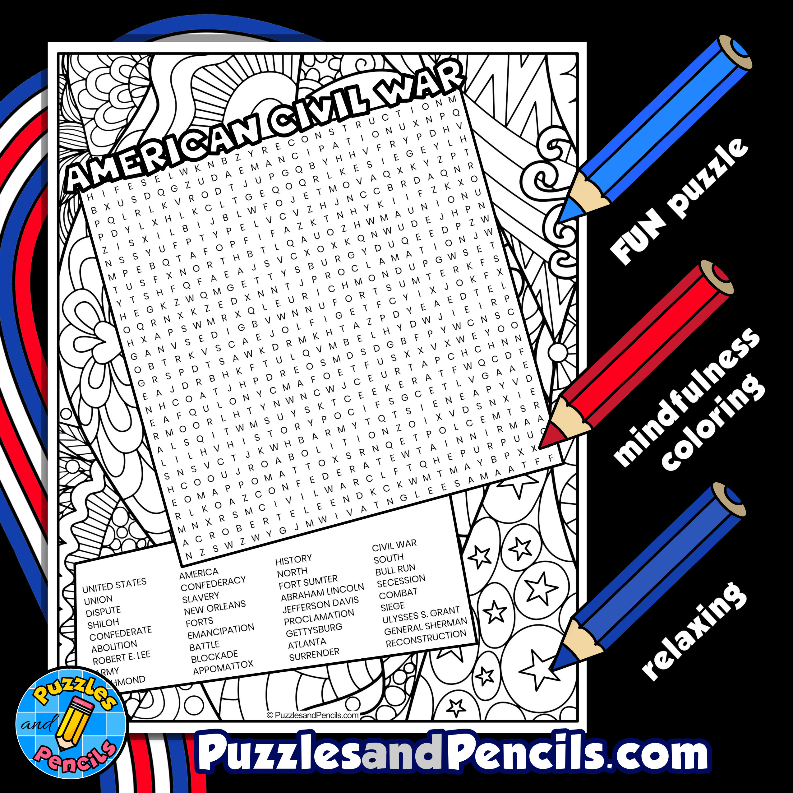 civil war word search worksheet