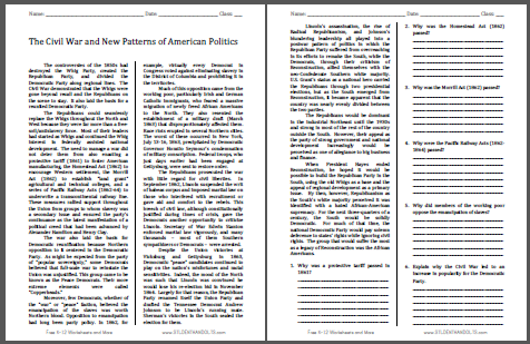 civil war worksheet for high school