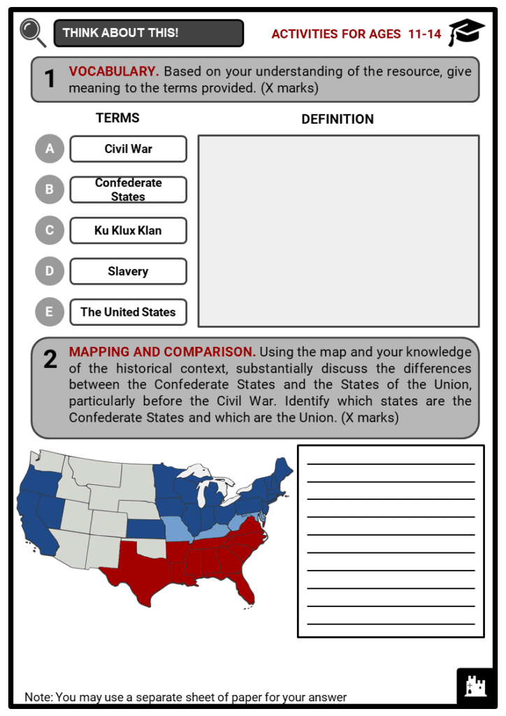 civil war worksheet for high school