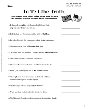 Civil War Worksheets, Activities, &  Printable Lesson Plans for ...