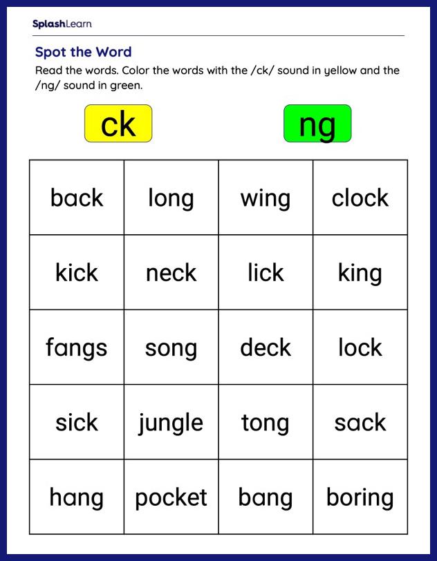 Digraph CK Worksheets for Kids Online - SplashLearn