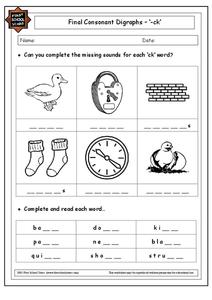 Final Consonant Digraphs (ck) Worksheet for 1st - 2nd Grade ...