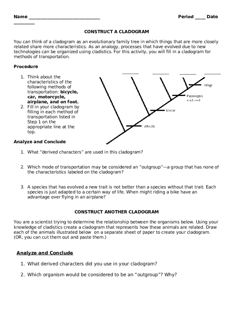 cladogram worksheet answers Doc Template | pdfFiller