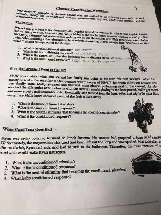 Solved Classical Conditioning Worksheet Directions Stramples ...
