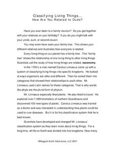 Classifying Living Things Worksheet for 5th - 6th Grade | Lesson ...