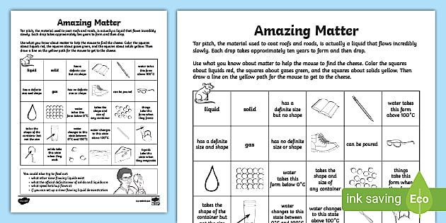 Classification of Matter Worksheet &  Answer Key | Science