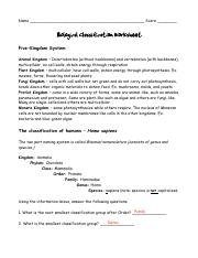 classification worksheet answers