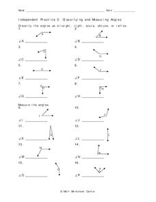 Classifying and Measuring Angles Worksheet for 10th Grade | Lesson ...