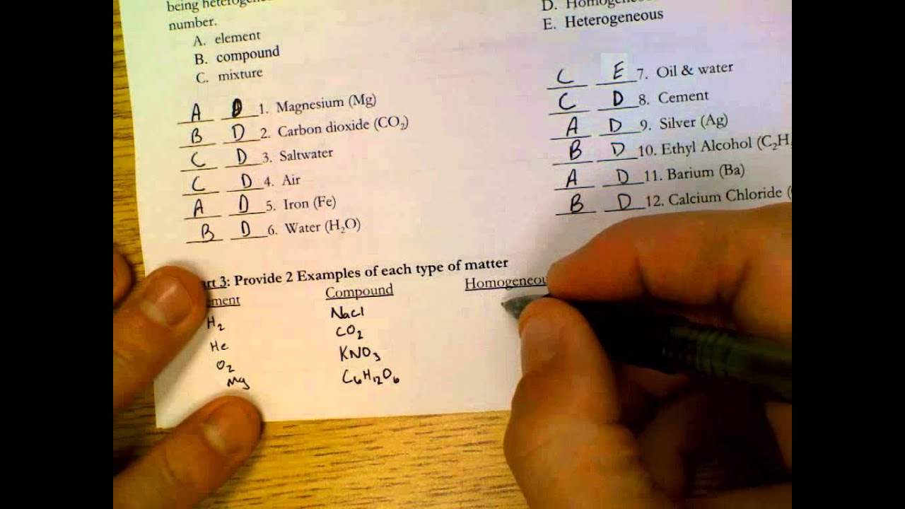 classify matter worksheet