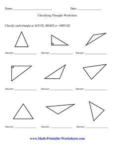 Classifying Triangles Worksheet for 6th Grade | Lesson Planet