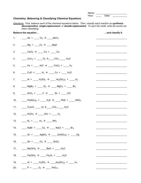 Chemistry: Balancing &   Classifying Chemical Equations