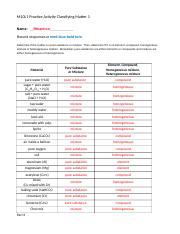 Phy Sci M10L1 Classifying Matter Practice Activity Classifying ...