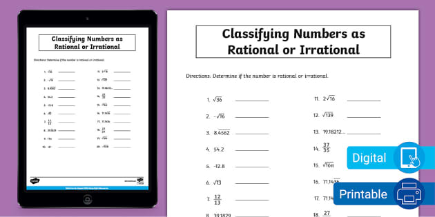 Eighth Grade Classifying Numbers as Rational or Irrational Activity