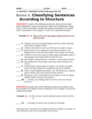 Worksheet 121 Classifying Sentences According to Structure - NAME ...